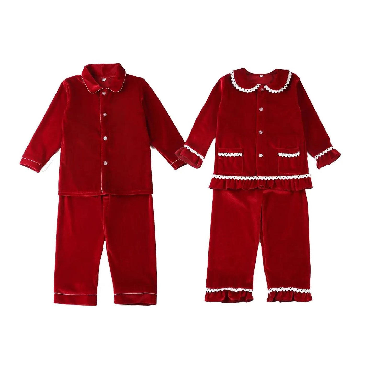 Personalized Red Christmas Family Matching Outfits - Festive Ruffle Set for Girls and Boys with Name Embroidery - Perfect for Christmas Eve