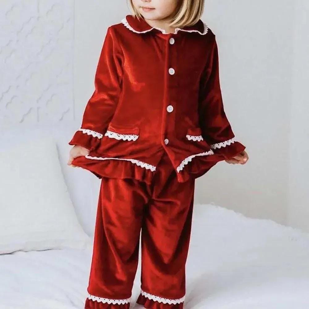 Personalized Red Christmas Family Matching Outfits - Festive Ruffle Set for Girls and Boys with Name Embroidery - Perfect for Christmas Eve