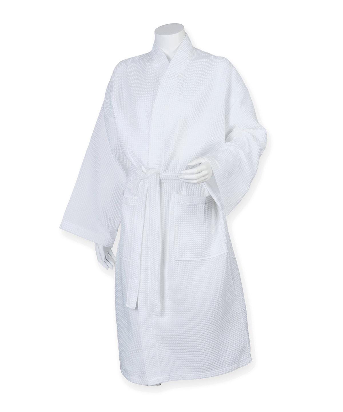 Personalized Waffle Woven Robes for Couples – Kimono Style His & Hers Bathrobes – Custom Embroidered Robes with Patch Pockets