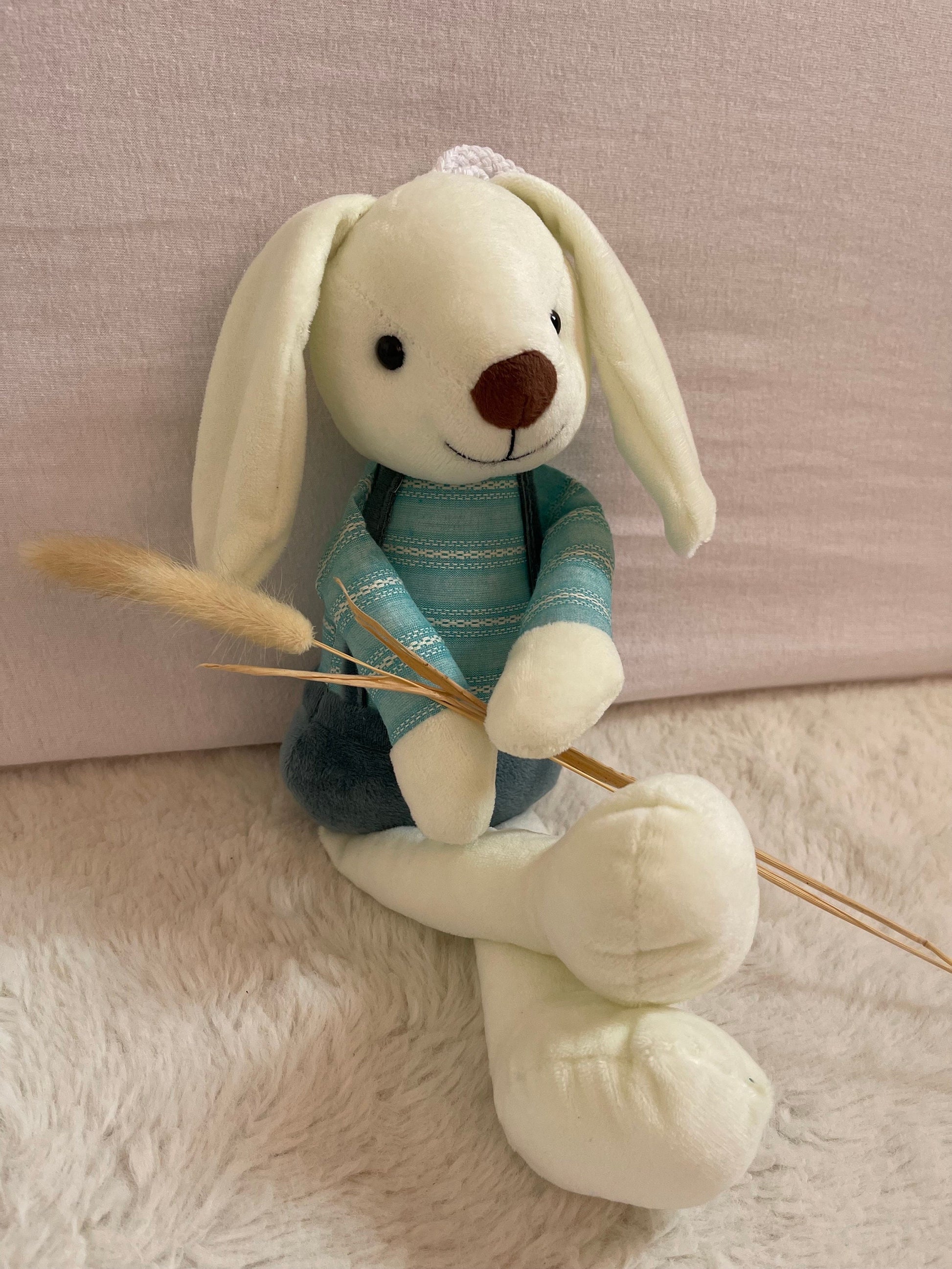 Customized Plush Bunny for Newborns - Personalized Gift for Baby Shower. Teddy Bear Soft Toy. Embroidery customization.