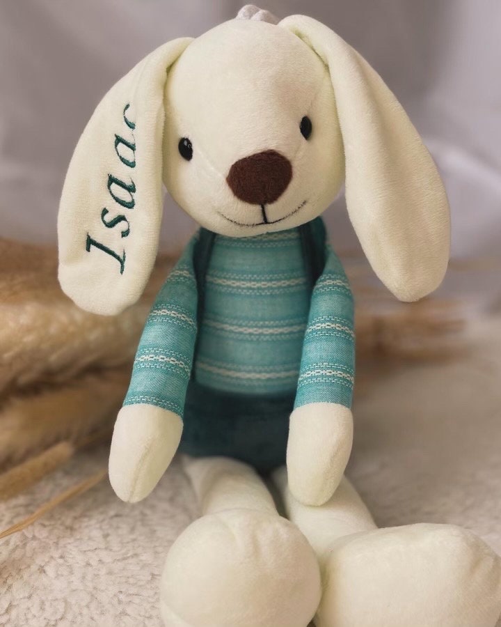 Customized Plush Bunny for Newborns - Personalized Gift for Baby Shower. Teddy Bear Soft Toy. Embroidery customization.