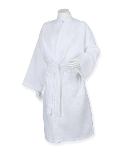 Personalized Waffle Woven Robes for Couples – Kimono Style His & Hers Bathrobes – Custom Embroidered Robes with Patch Pockets