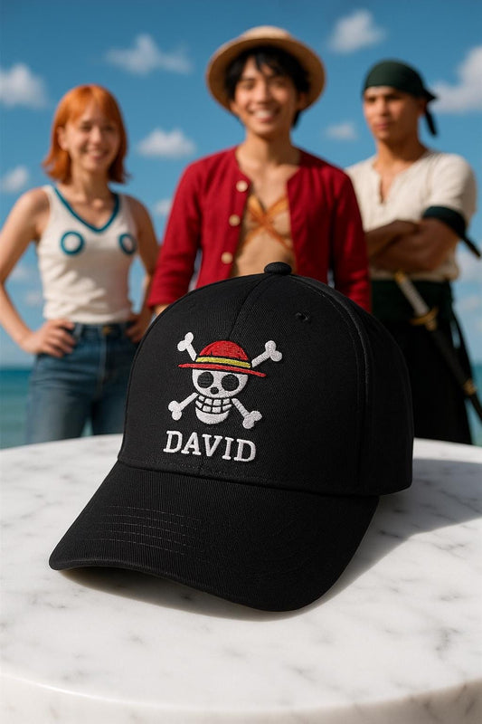 One Piece Jolly Roger Embroidered Hat – Customisable Summer Cap for Anime Lovers