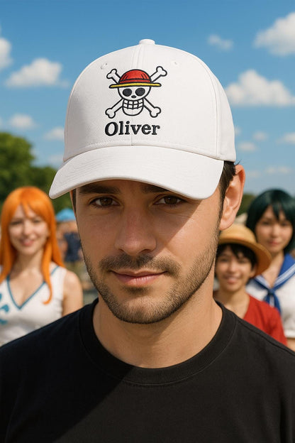 One Piece Jolly Roger Embroidered Hat – Customisable Summer Cap for Anime Lovers