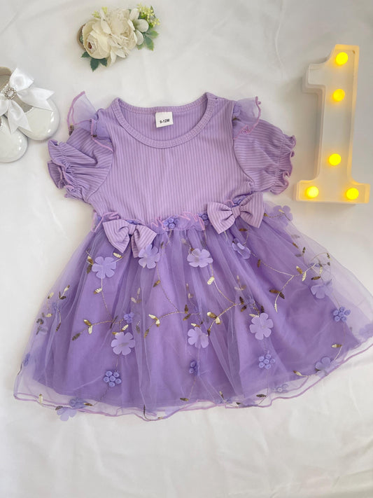 Custom Name 1st Birthday Dress for Baby Girl – Floral Embroidered Outfit for First Birthday Party & Cake Smash – Personalized Baby Girl Gift