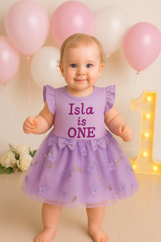 Custom Name 1st Birthday Dress for Baby Girl – Floral Embroidered Outfit for First Birthday Party & Cake Smash – Personalized Baby Girl Gift