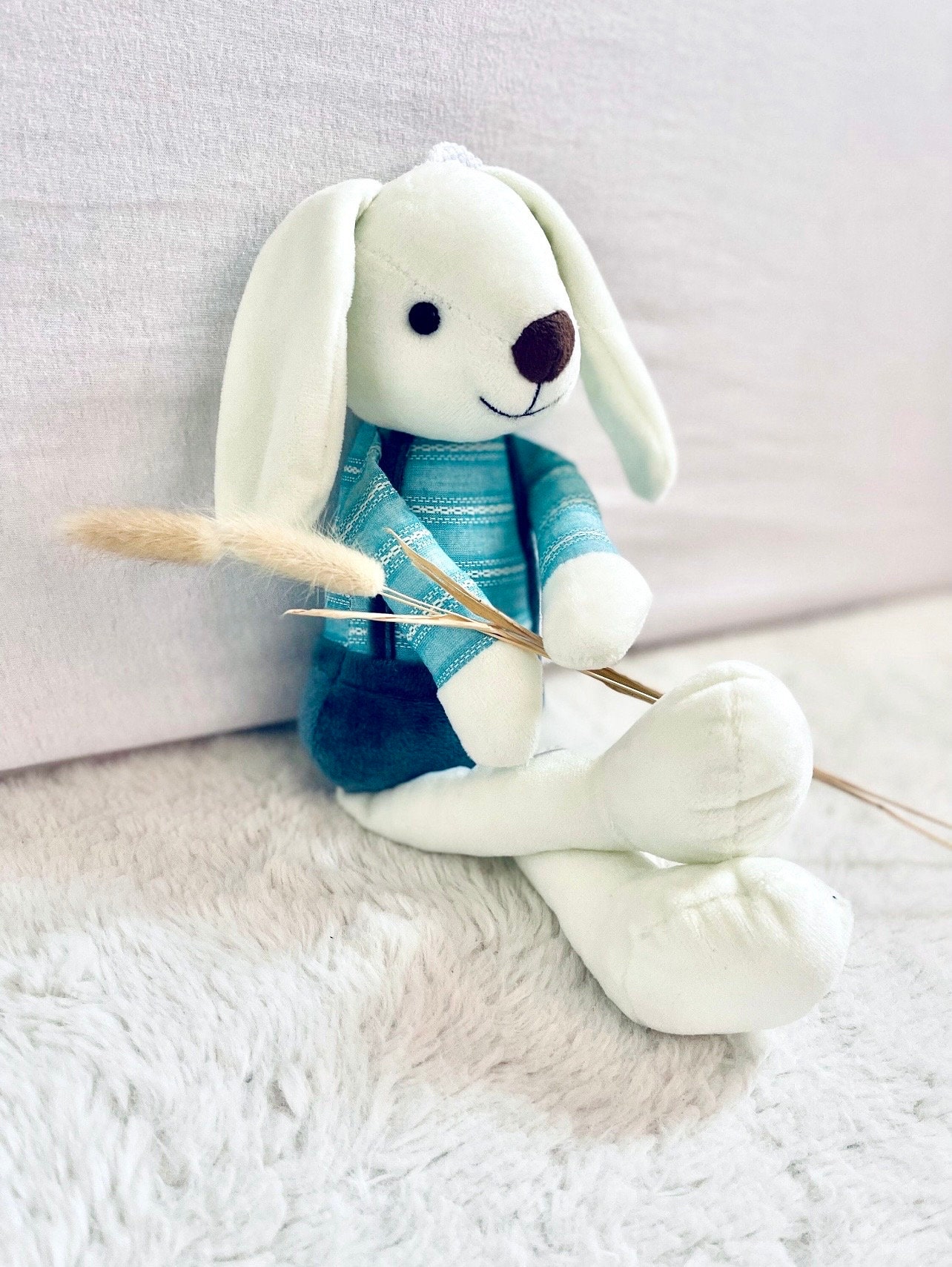 Personalised Green Bunny Plush – Embroidered Name Baby Keepsake - Image 4