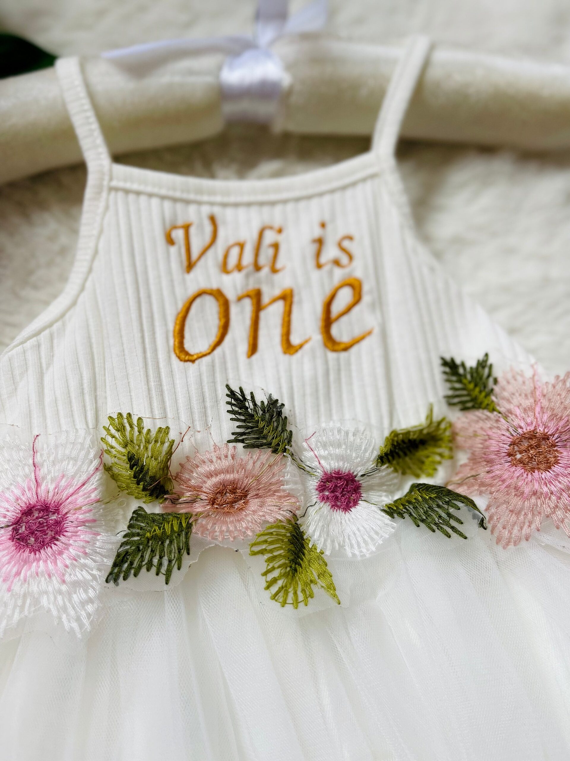 Personalised Floral 1st Birthday Dress – Embroidered Name - Image 4
