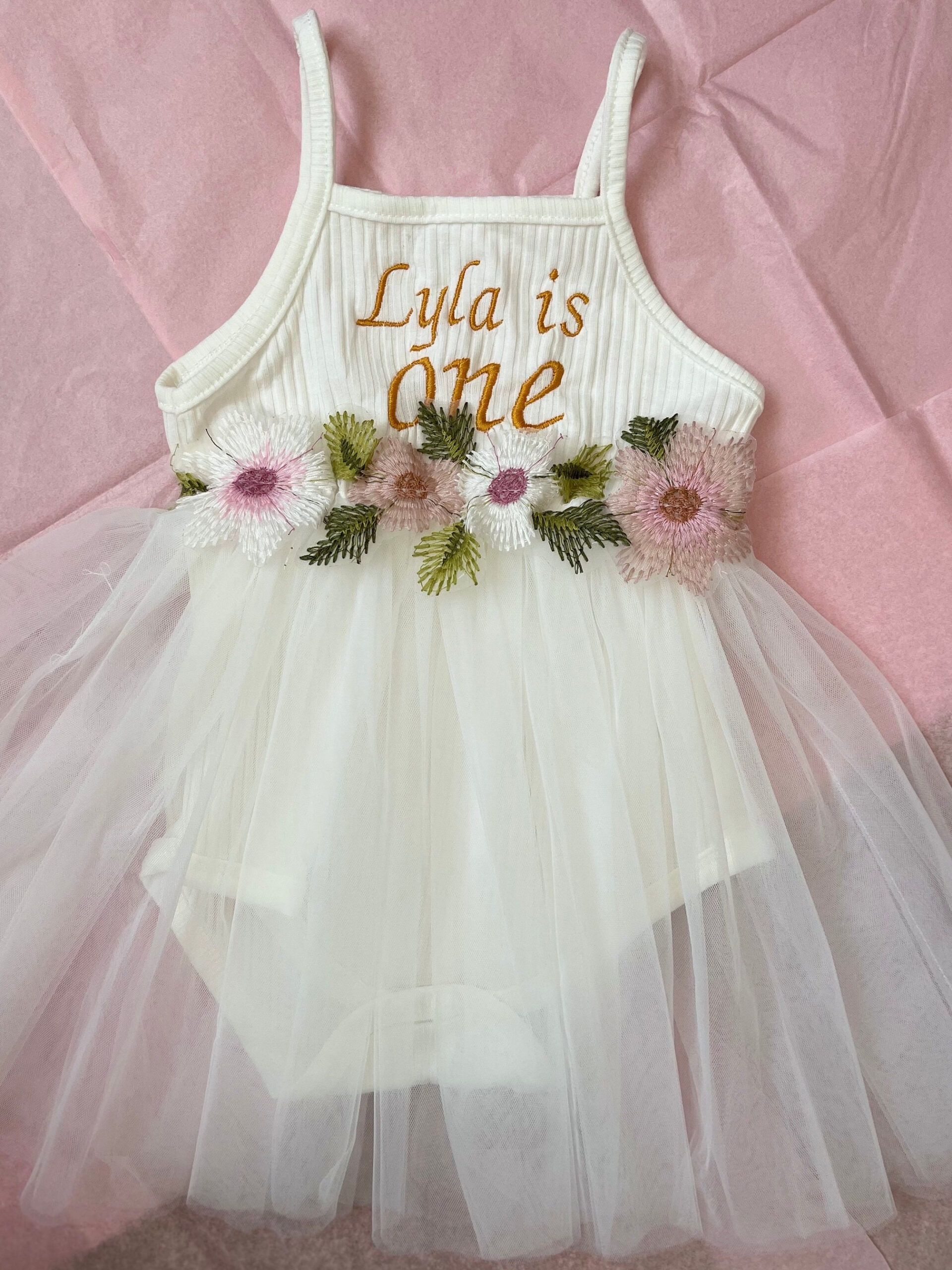 Personalised Floral 1st Birthday Dress – Embroidered Name - Image 8