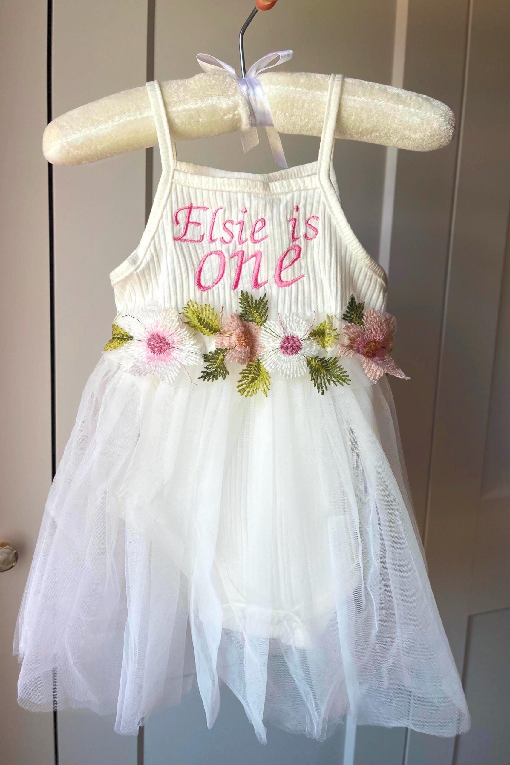 Personalised Floral 1st Birthday Dress – Embroidered Name - Image 9