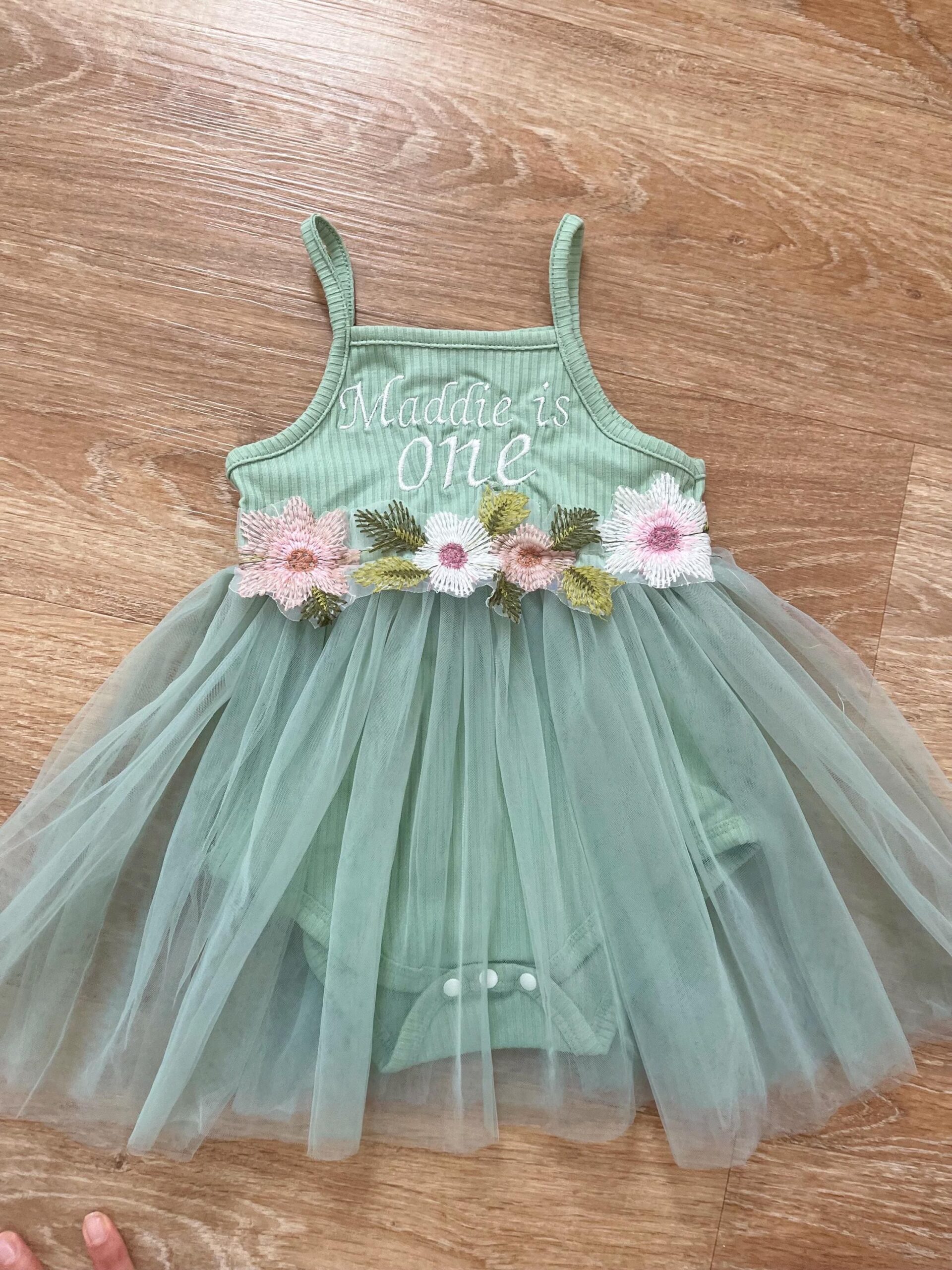 Personalised Floral 1st Birthday Dress – Embroidered Name - Image 10