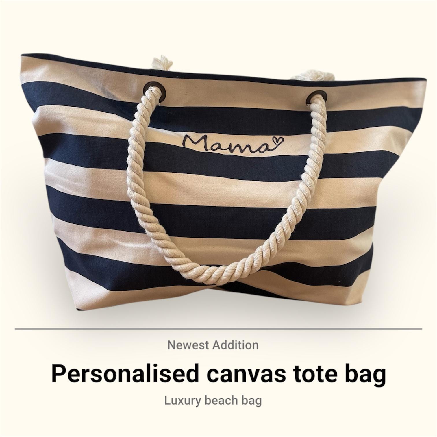 Personalised Striped Canvas Beach Bag – Embroidered Name Tote - Image 9