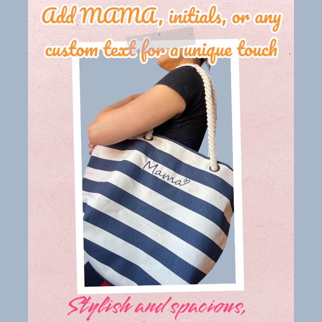 Personalised Striped Canvas Beach Bag – Embroidered Name Tote - Image 11
