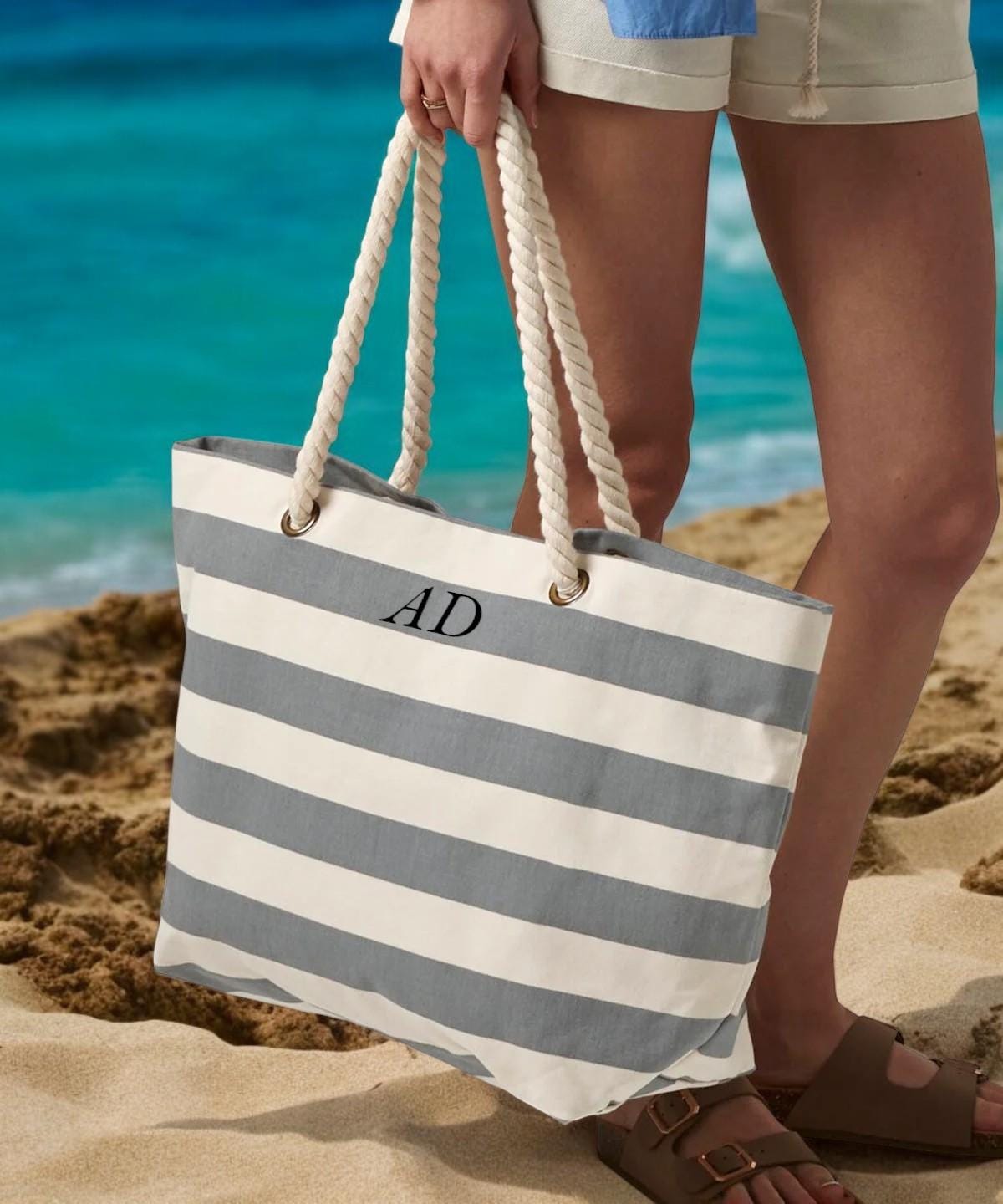 Personalised Striped Canvas Beach Bag – Embroidered Name Tote - Image 10