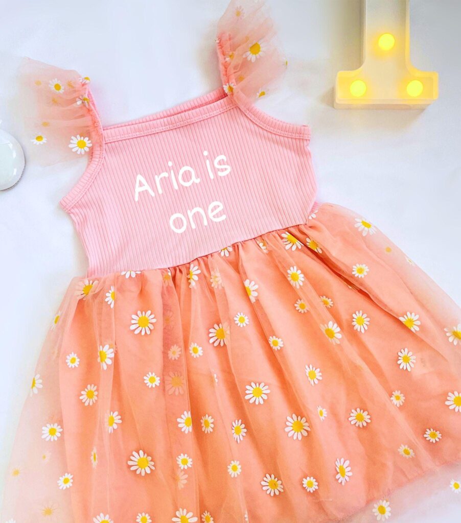 Personalised Baby Girl Floral 1st Birthday Dress – Embroidered Outfit