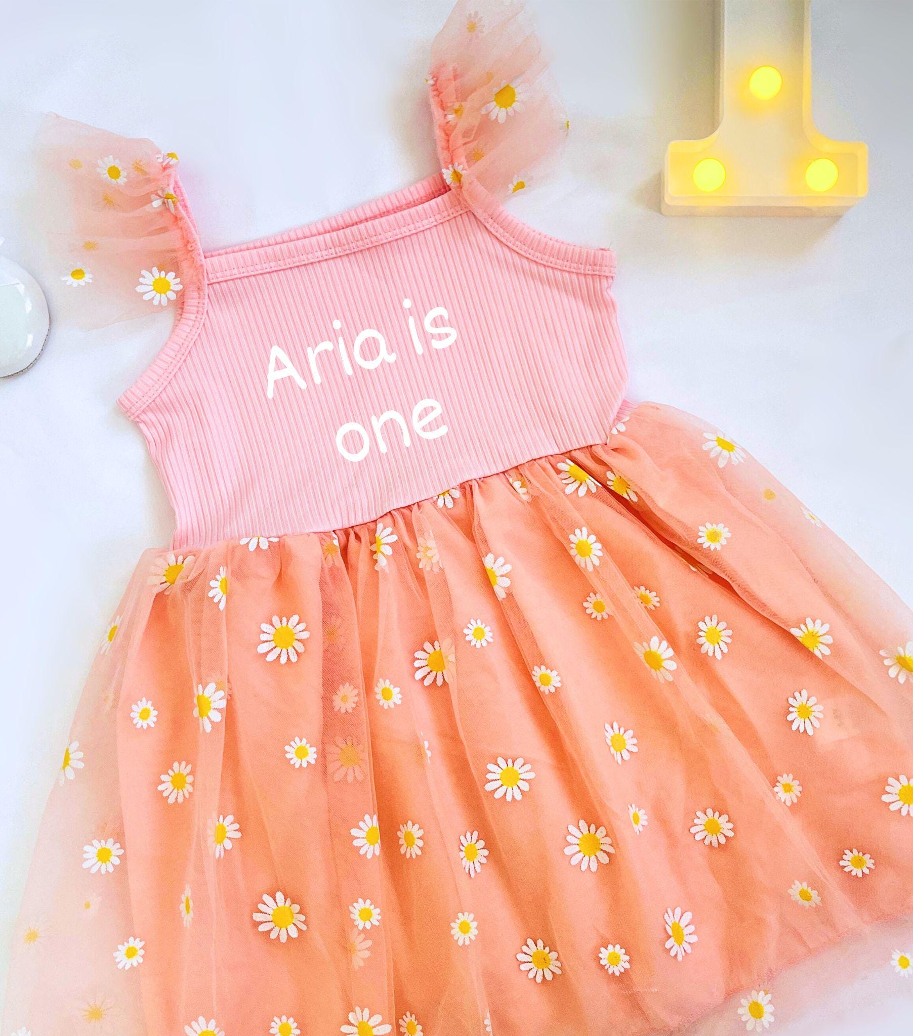 Personalised Baby Girl Floral 1st Birthday Dress – Embroidered Outfit