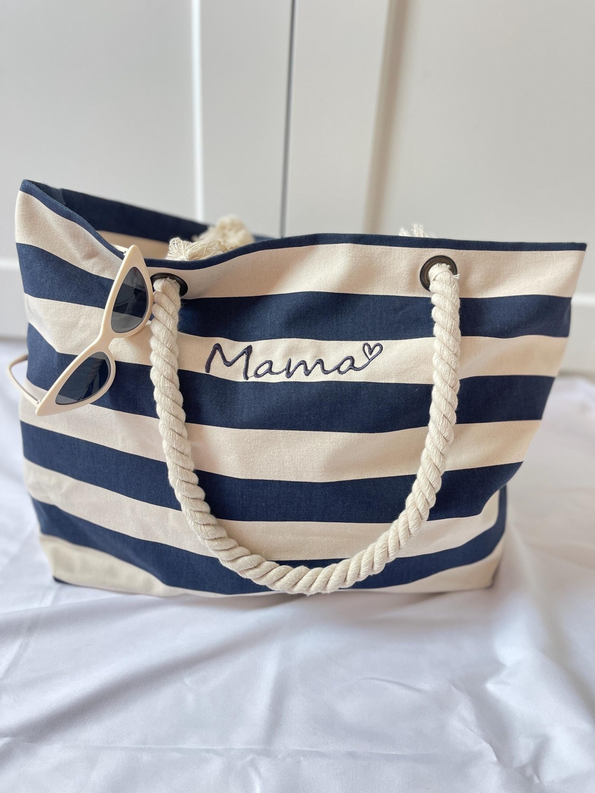 Personalised Striped Canvas Beach Bag – Embroidered Name Tote - Image 6