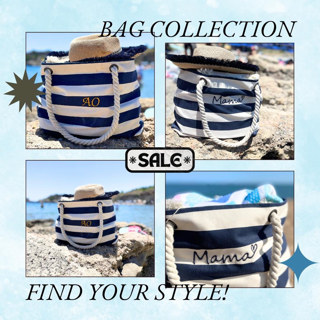 Personalised Striped Canvas Beach Bag – Embroidered Name Tote - Image 5