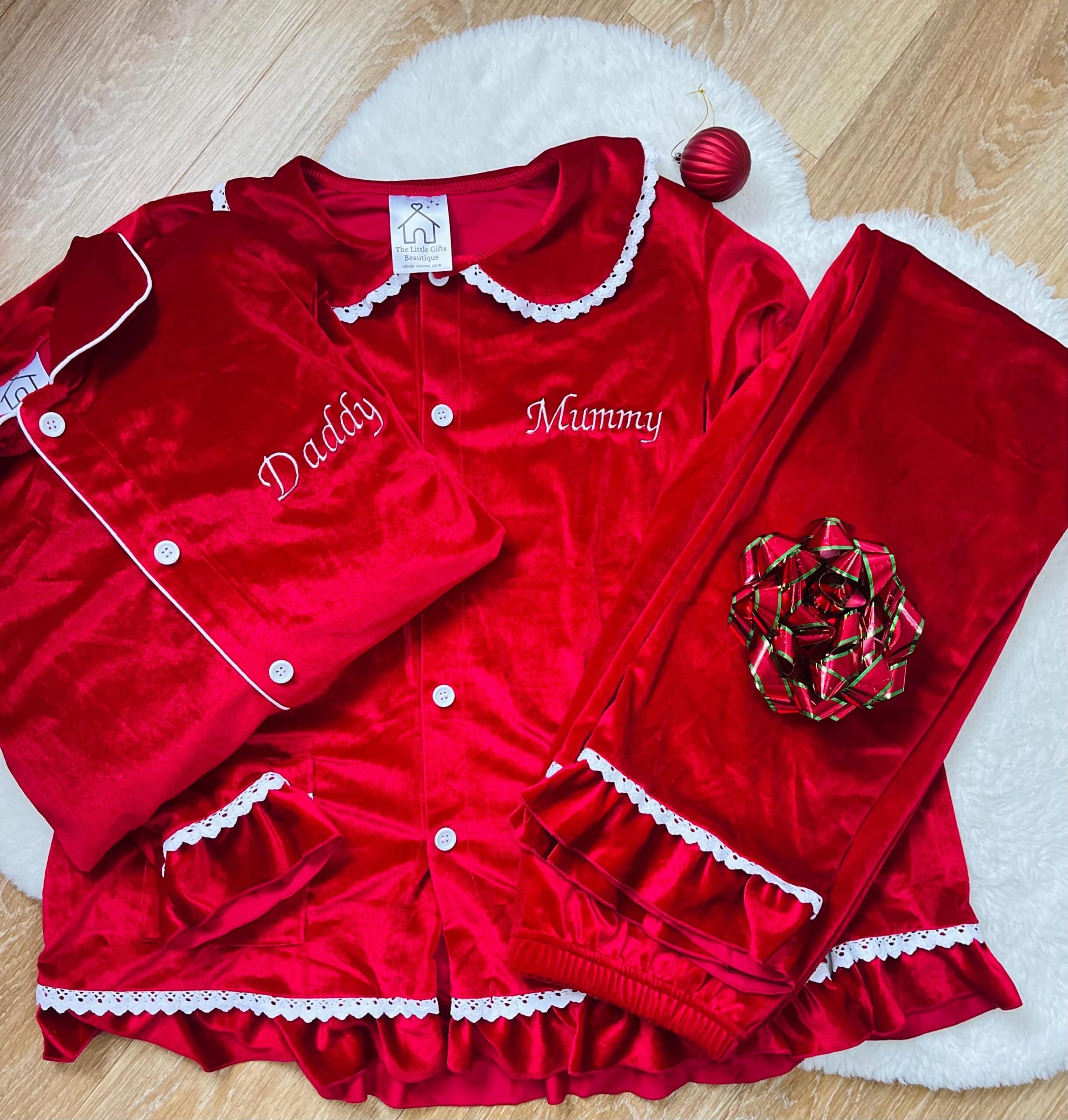 Personalised Red Velvet Christmas Outfit – Embroidered Family Matching Set - Image 8
