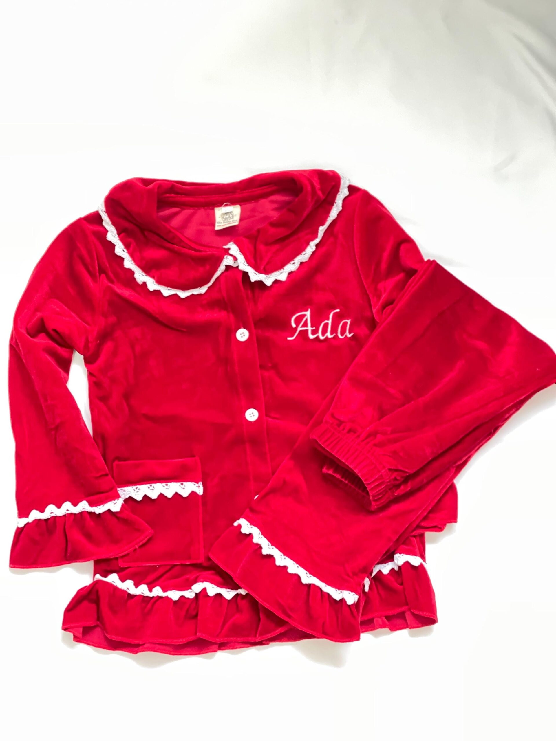 Personalised Red Velvet Christmas Outfit – Embroidered Family Matching Set - Image 7