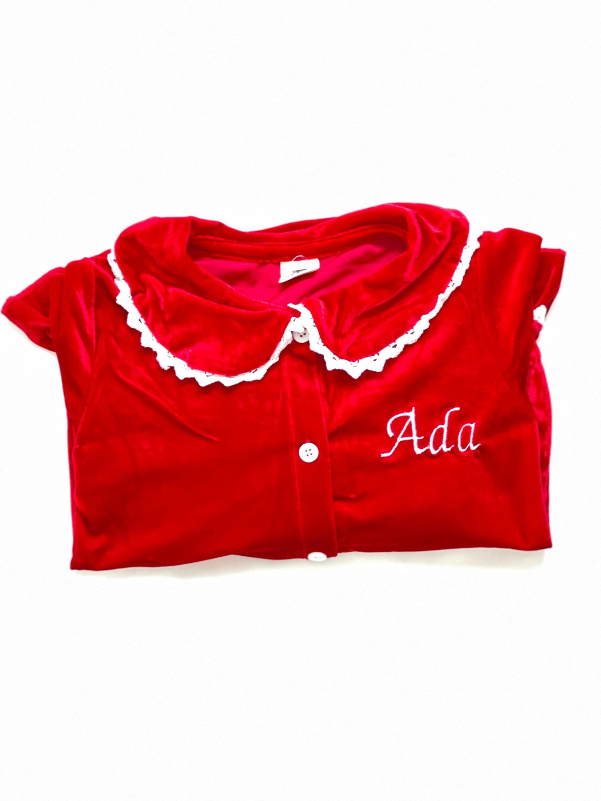 Personalised Red Velvet Christmas Outfit – Embroidered Family Matching Set - Image 9