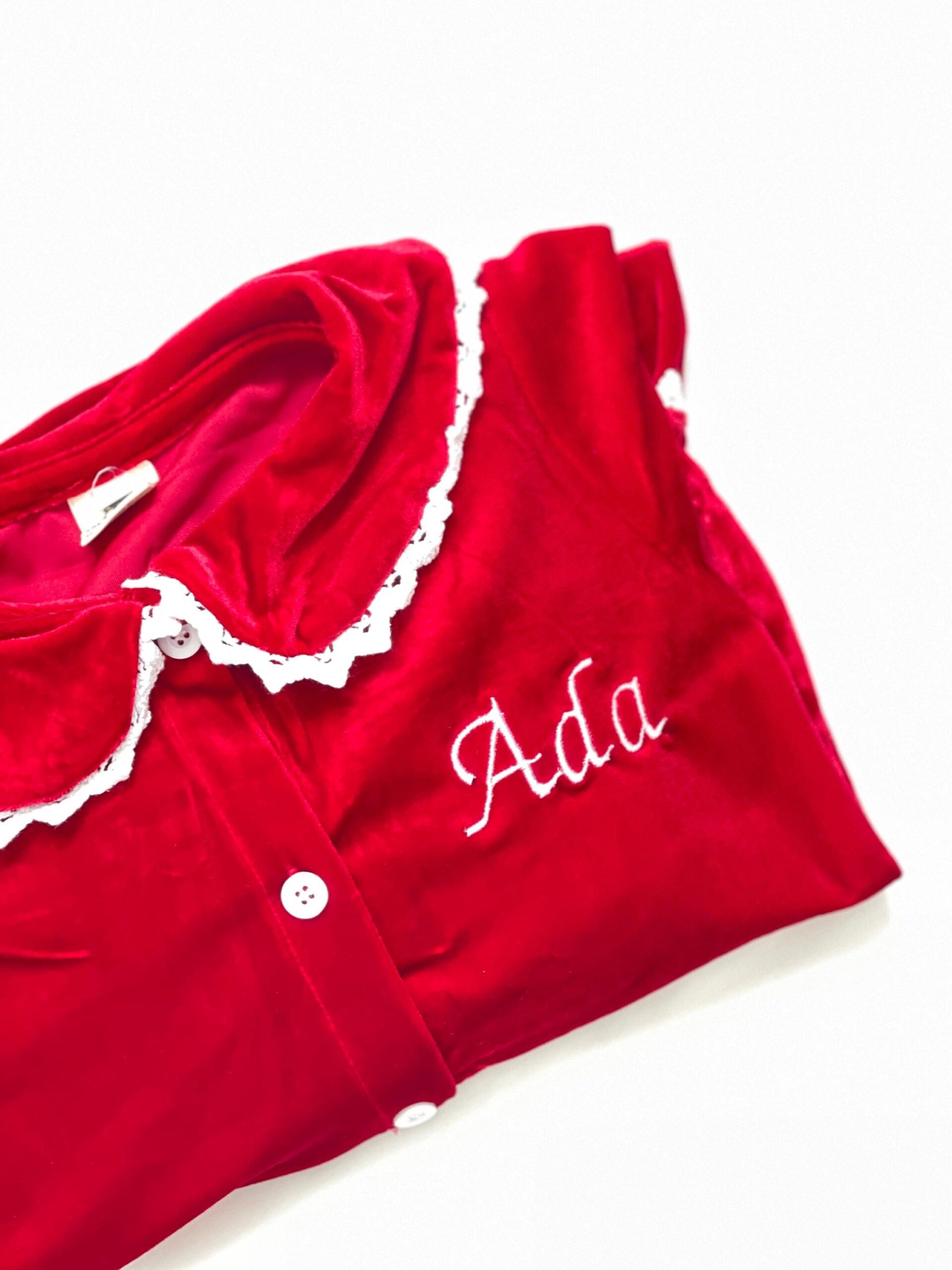 Personalised Red Velvet Christmas Outfit – Embroidered Family Matching Set - Image 10