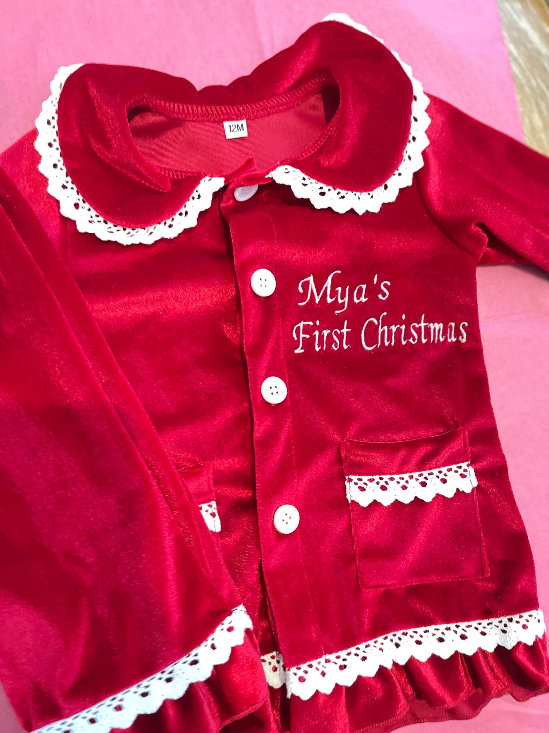 Personalised Red Velvet Christmas Outfit – Embroidered Family Matching Set - Image 5