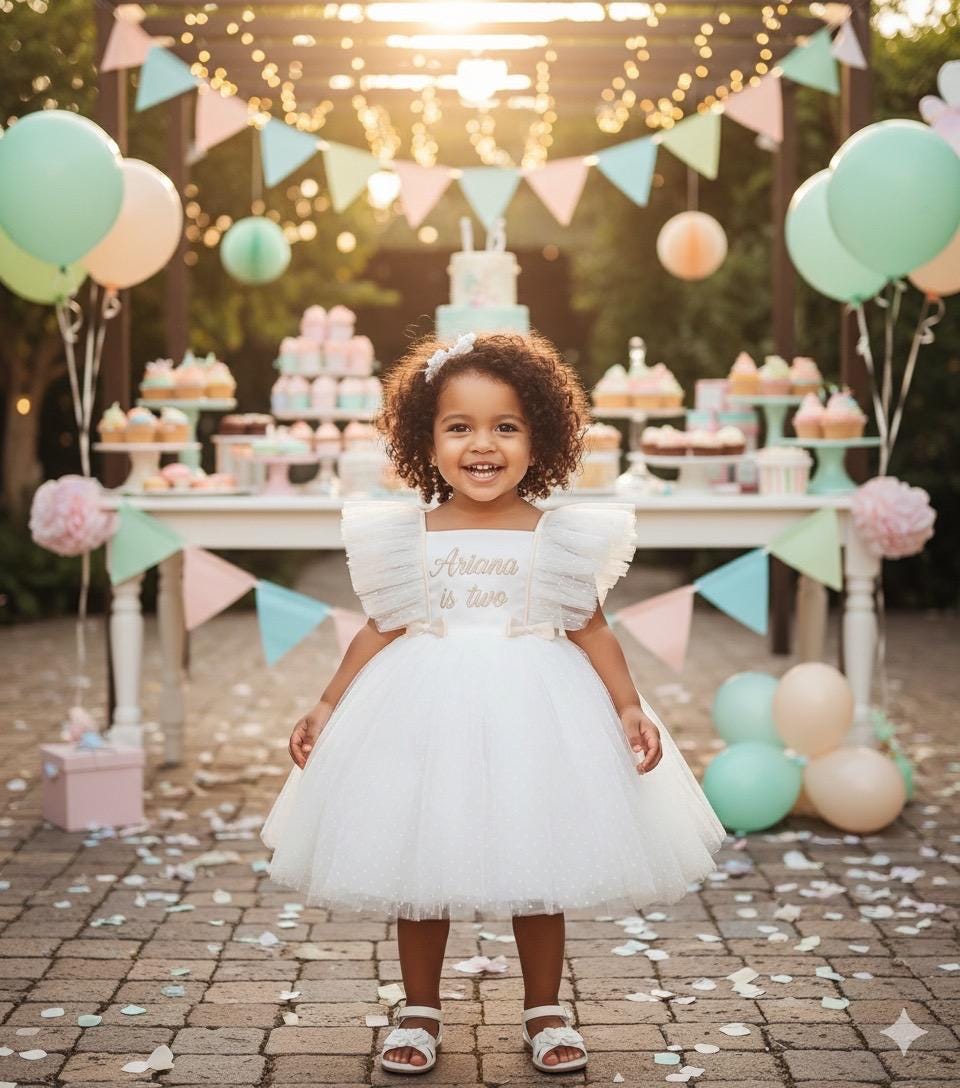 Personalised Girls 1st Birthday Dress – Embroidered Cake Smash Outfit - Image 4