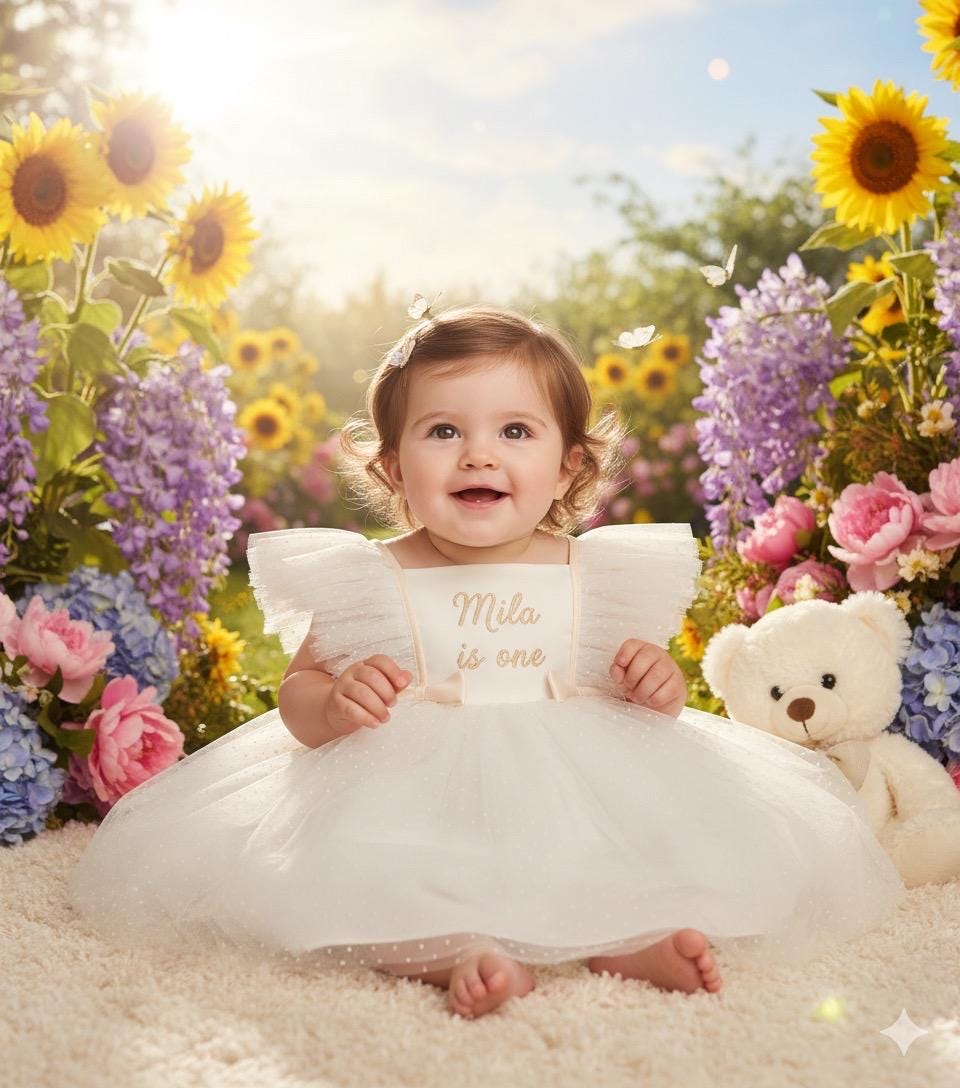 Personalised Girls 1st Birthday Dress – Embroidered Cake Smash Outfit - Image 3