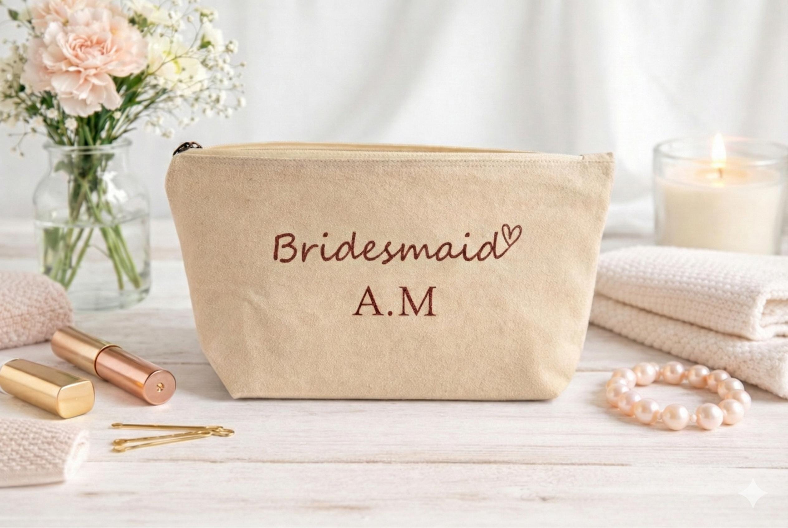 Personalised Bridesmaid Makeup Bag – Embroidered Bridal Cosmetic Pouch - Image 3