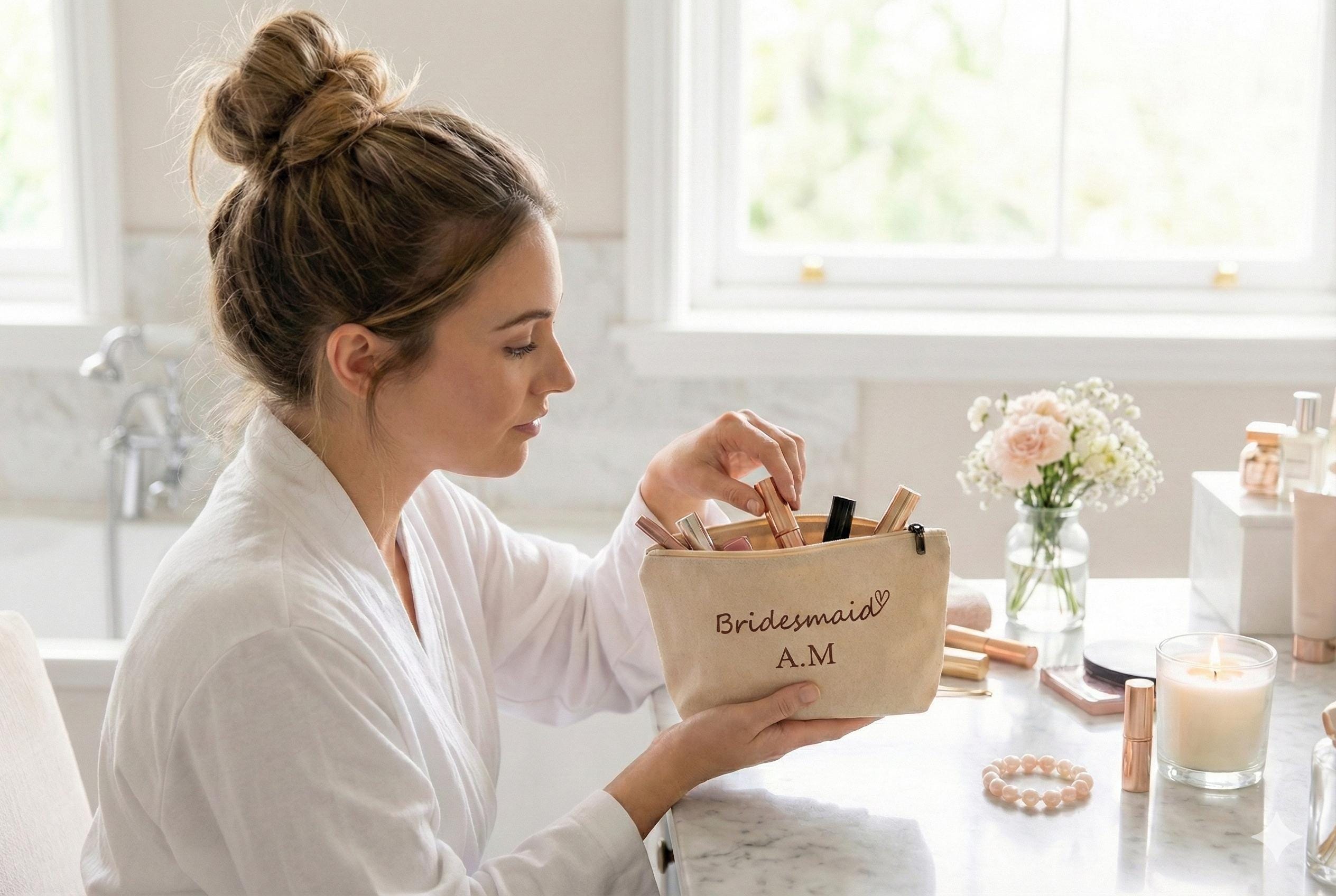 Personalised Bridesmaid Makeup Bag – Embroidered Bridal Cosmetic Pouch - Image 6