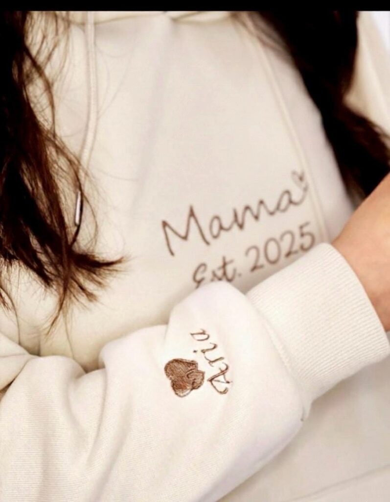 Personalised Mama Hoodie – Embroidered Name, Heart Sleeve & Est Date