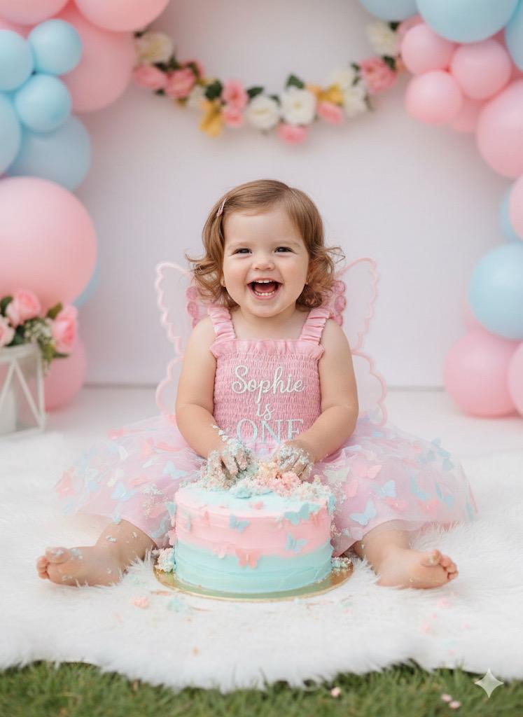 Personalised Butterfly Birthday Dress – Embroidered Name, Wings & Wand