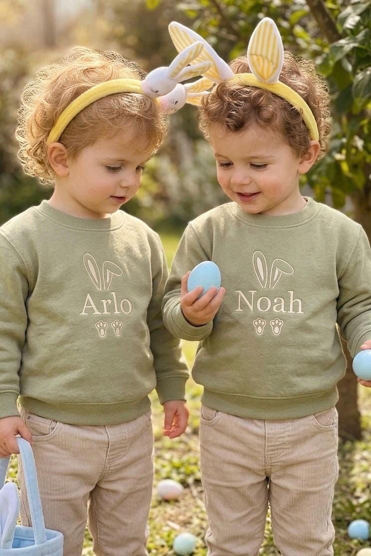 Personalised Kids Easter Jumper – Embroidered Bunny & Name