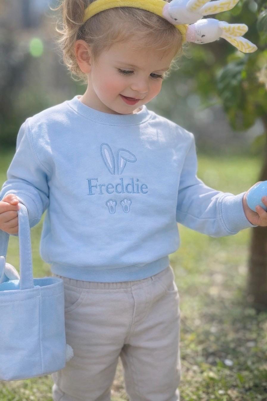Personalised Kids Easter Jumper – Embroidered Bunny & Name - Image 4
