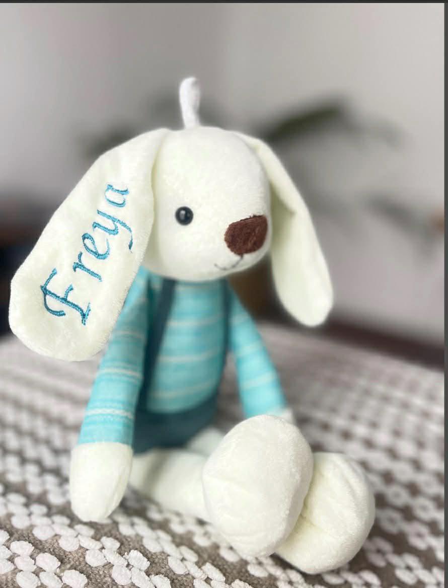 Personalised Green Bunny Plush – Embroidered Name Baby Keepsake - Image 3
