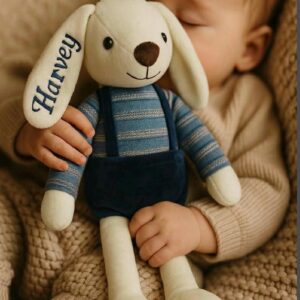 Personalised Blue Bunny Plush – Custom Embroidered Rabbit Baby Gift
