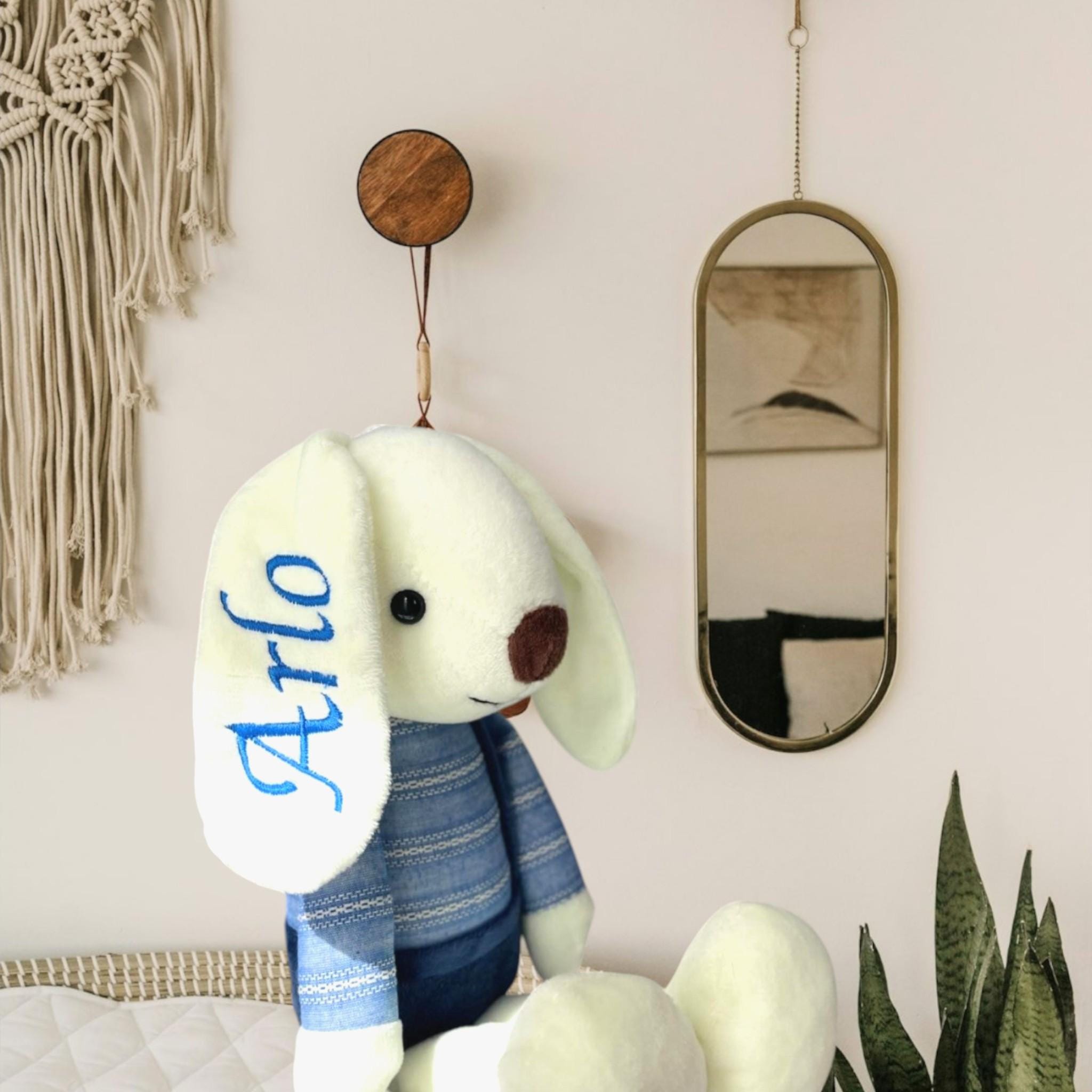 Personalised Blue Bunny Plush – Custom Embroidered Rabbit Baby Gift - Image 5