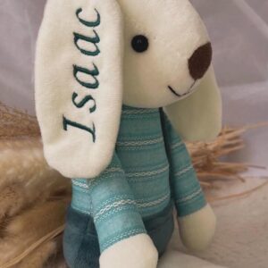 Personalised Green Bunny Plush – Embroidered Name Baby Keepsake
