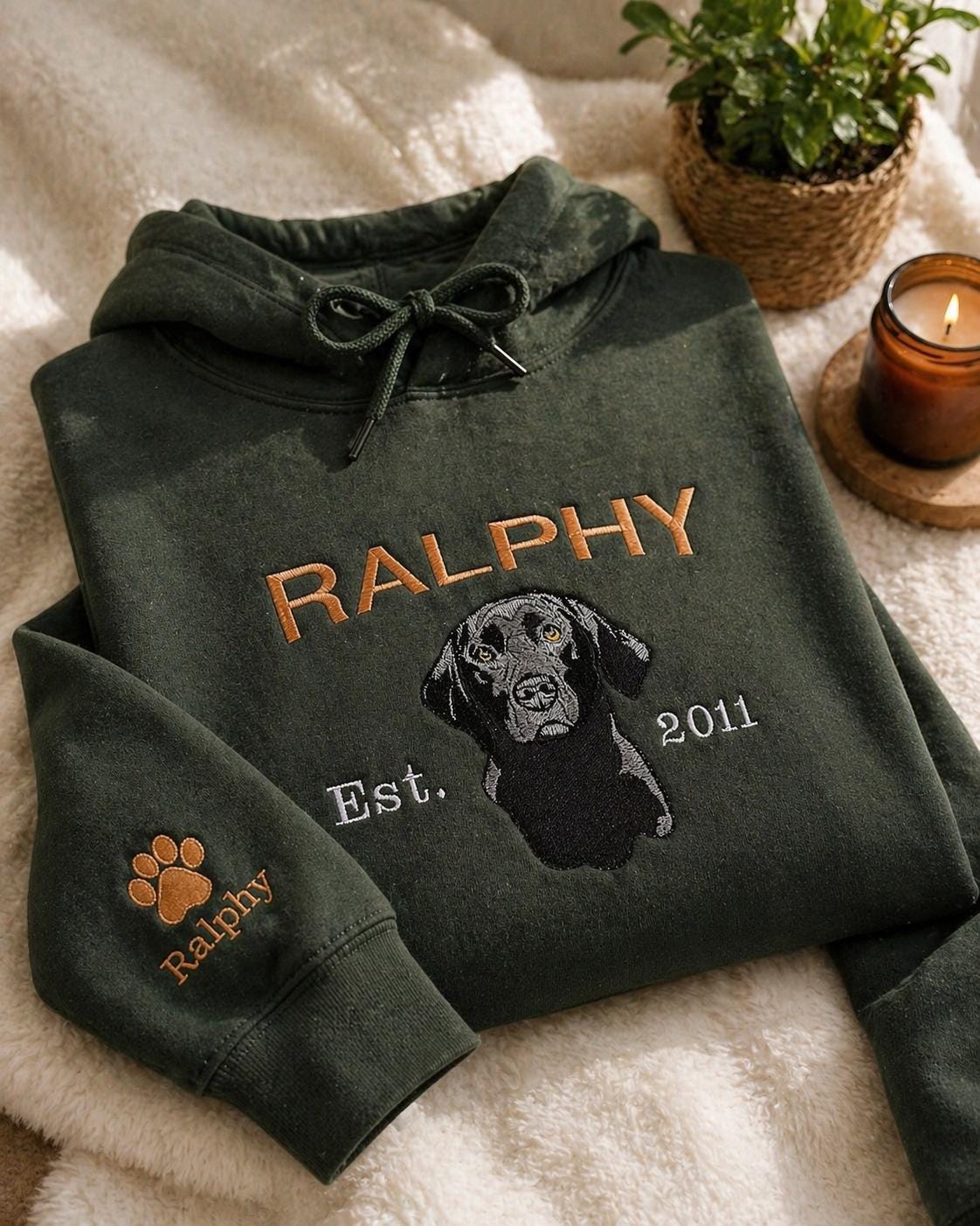 Personalised Pet Portrait Hoodie – Embroidered Dog or Cat from Photo