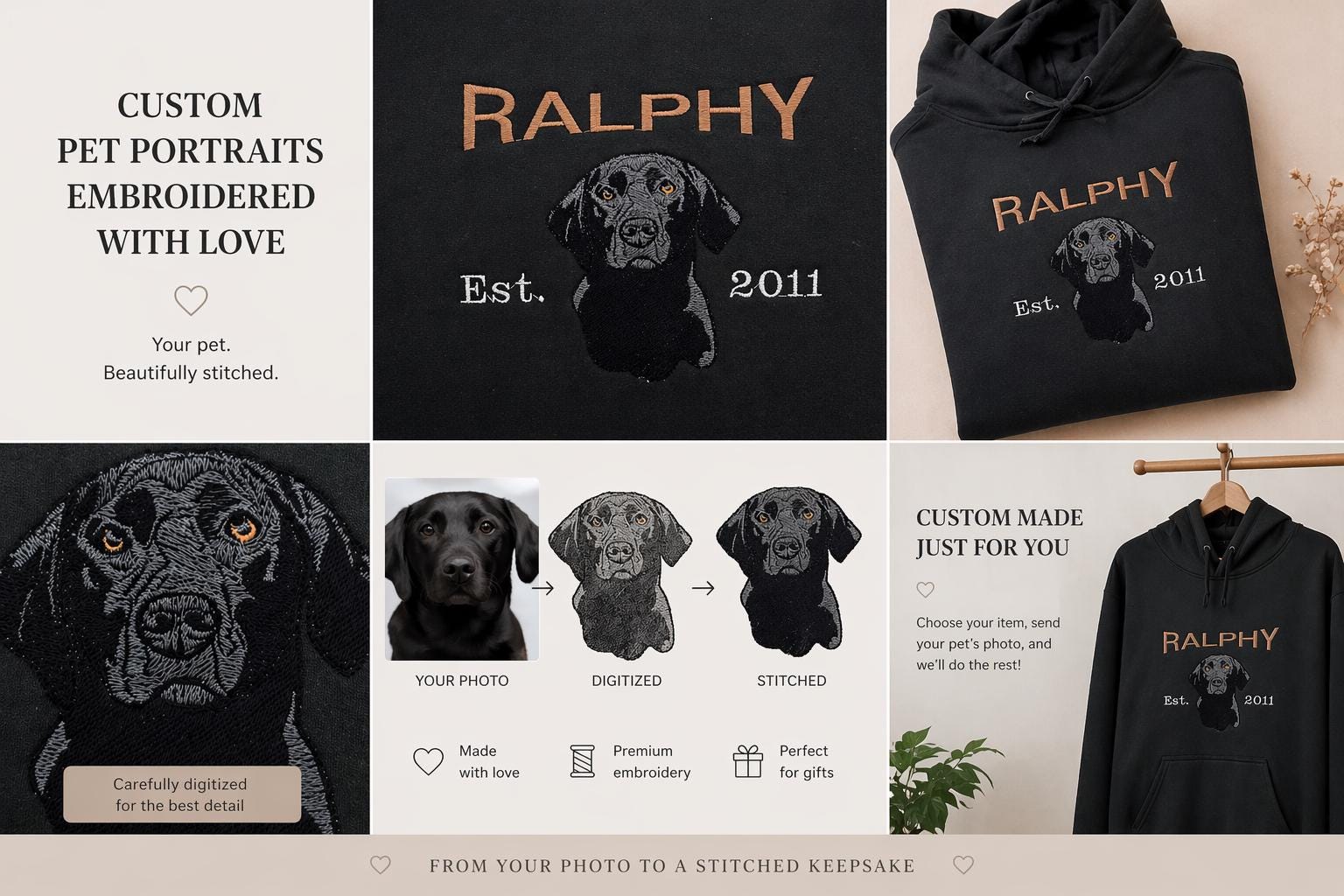 Personalised Pet Portrait Hoodie – Embroidered Dog or Cat from Photo - Image 5