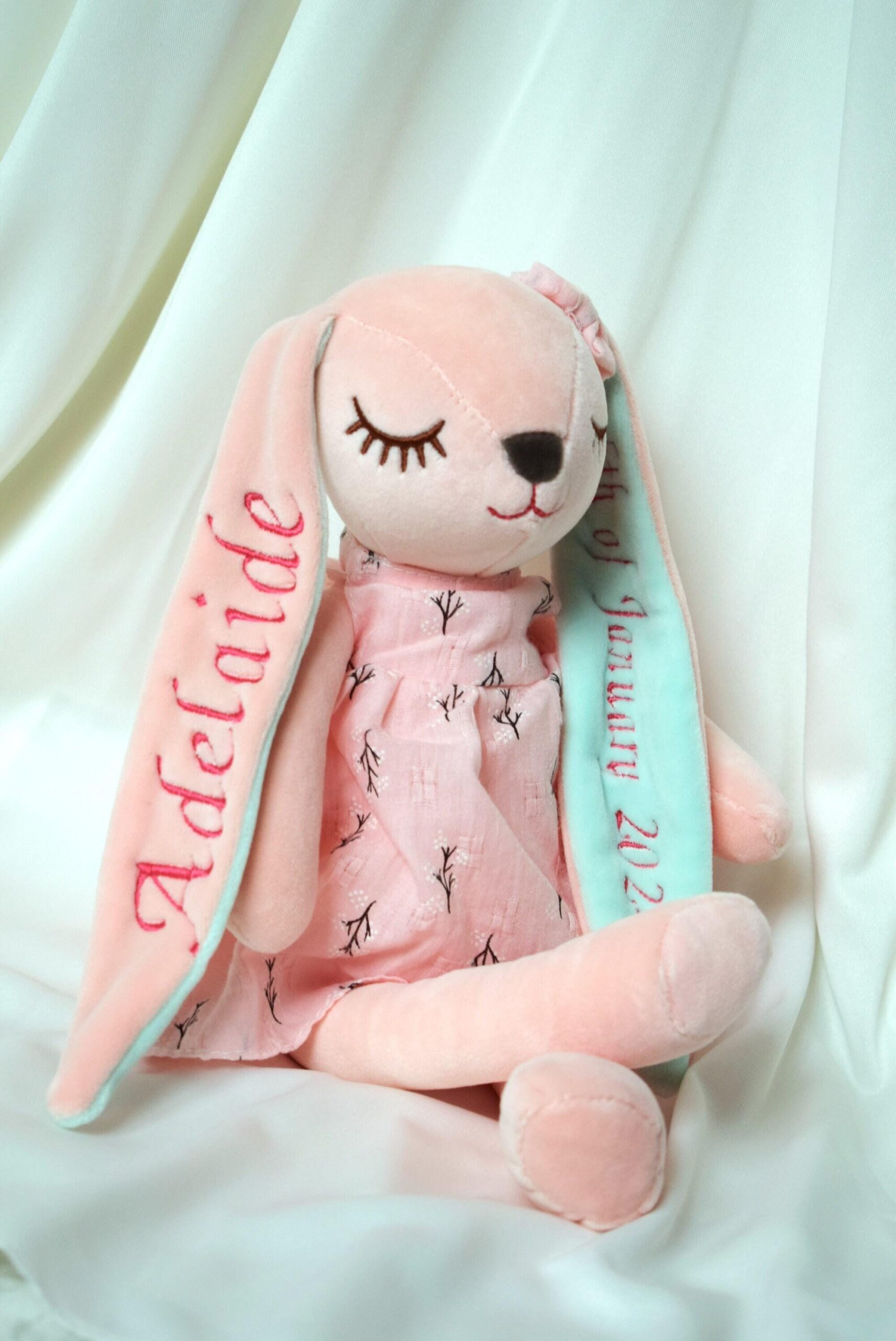 Personalised Pink Bunny Plush – Embroidered Name & Optional Dress - Image 7