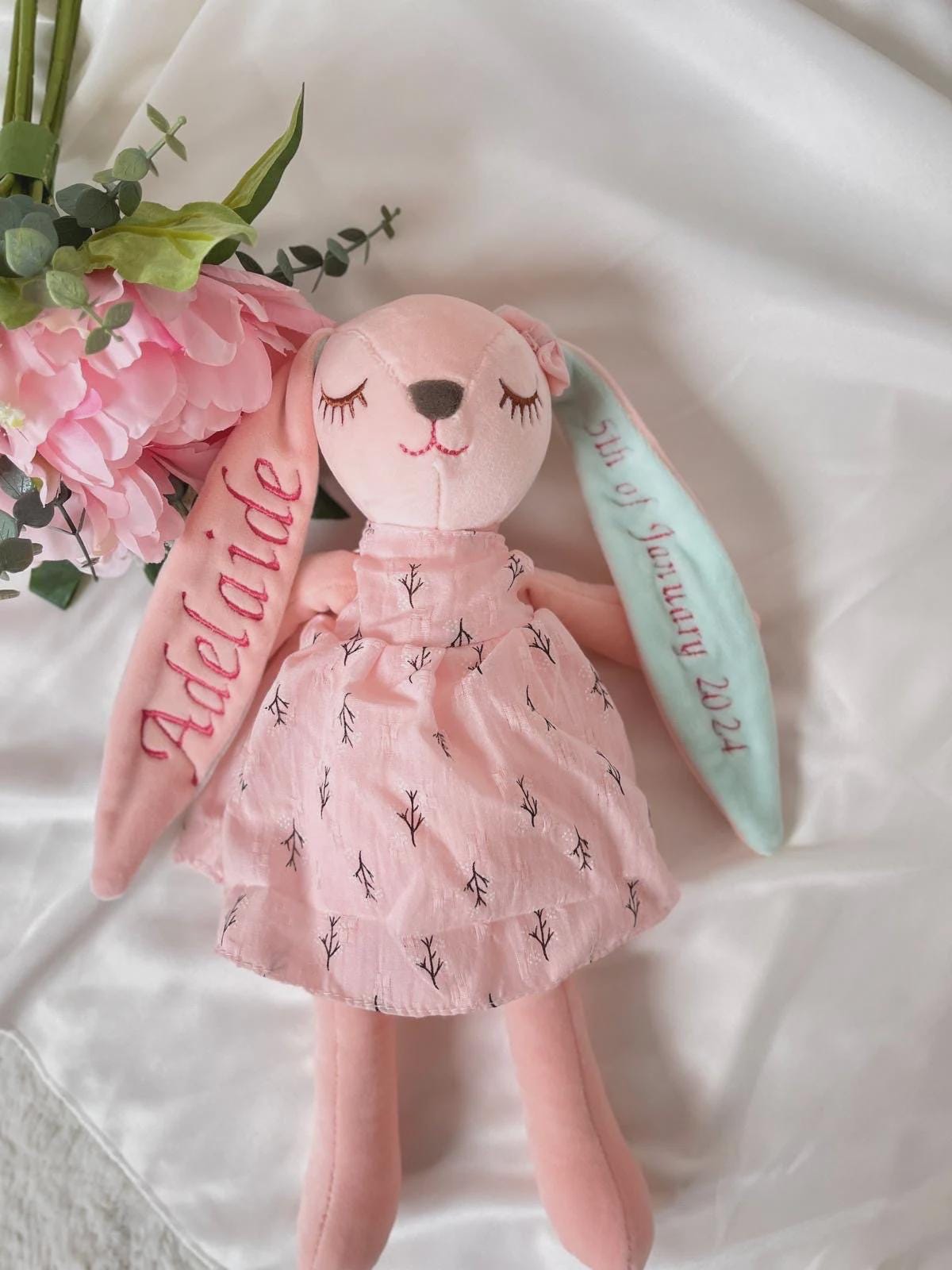 Personalised Pink Bunny Plush – Embroidered Name & Optional Dress - Image 9