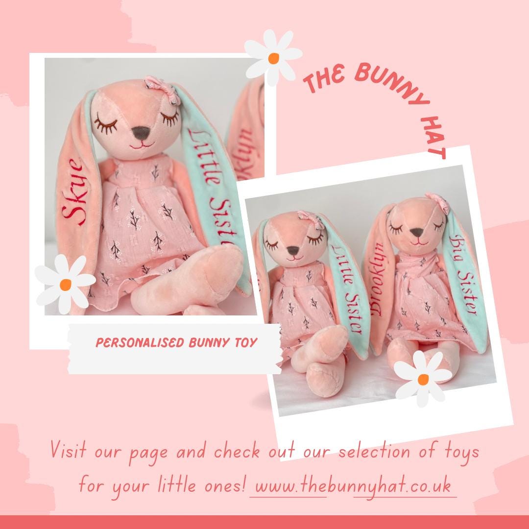 Personalised Pink Bunny Plush – Embroidered Name & Optional Dress - Image 5