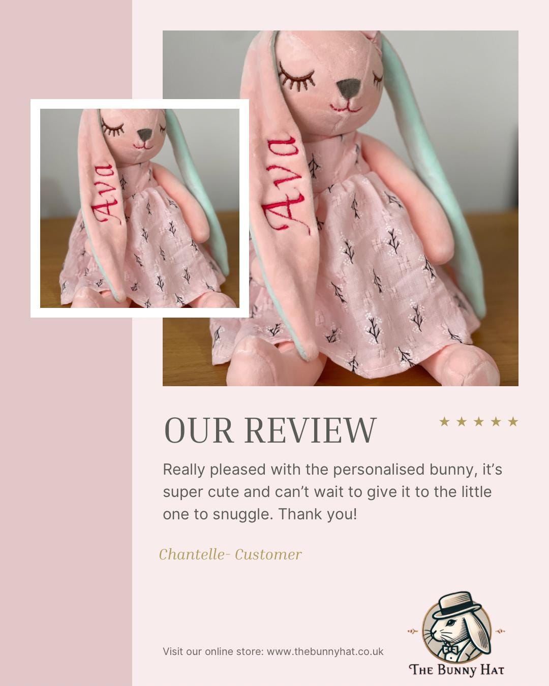 Personalised Pink Bunny Plush – Embroidered Name & Optional Dress - Image 11