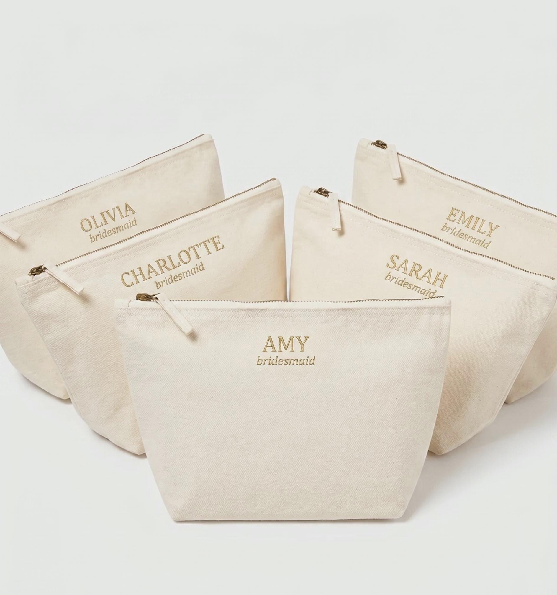 Personalised Bridal Makeup Bag – Embroidered Canvas Cosmetic Pouch - Image 4