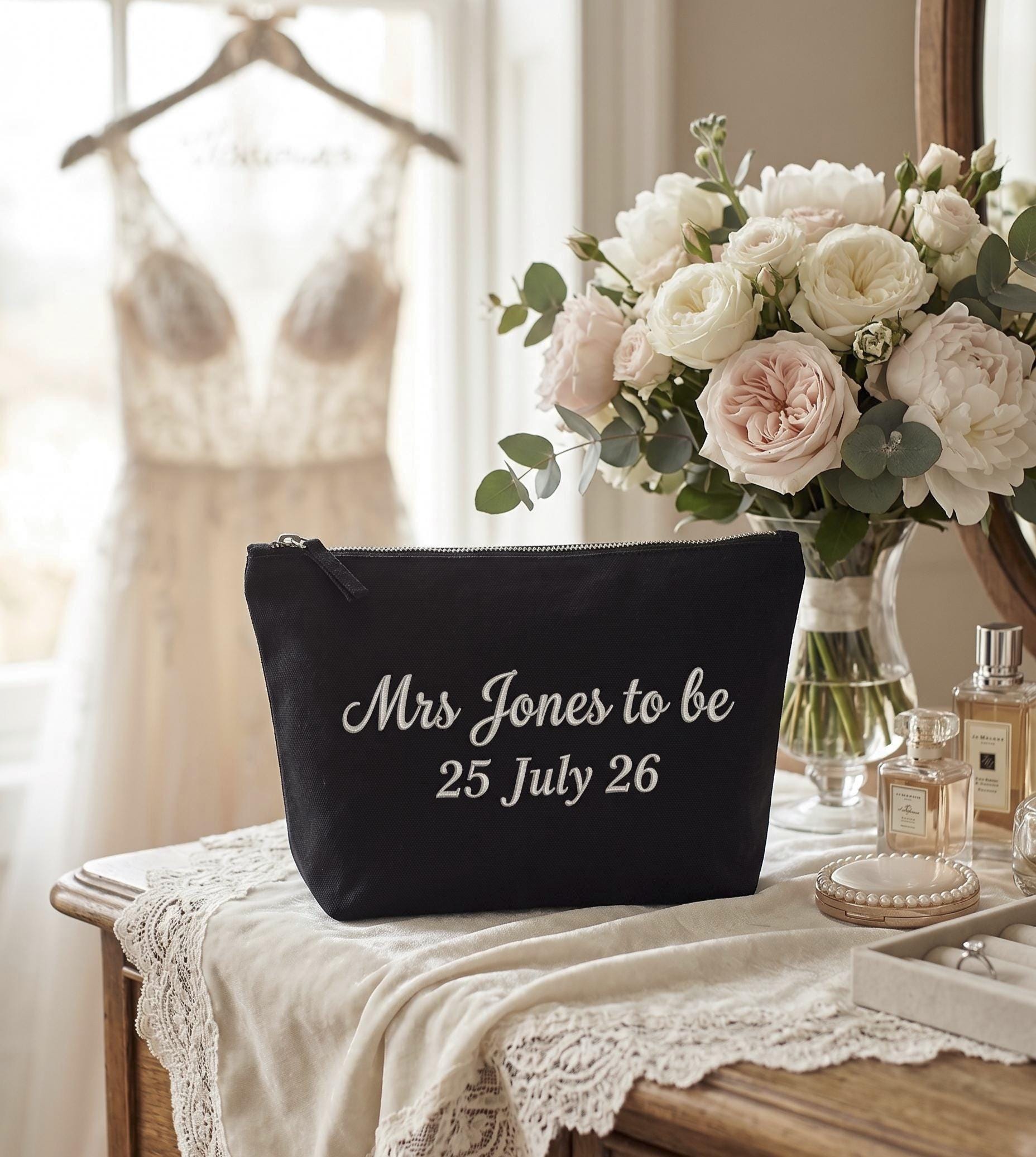 Personalised Bridal Makeup Bag – Embroidered Canvas Cosmetic Pouch - Image 5