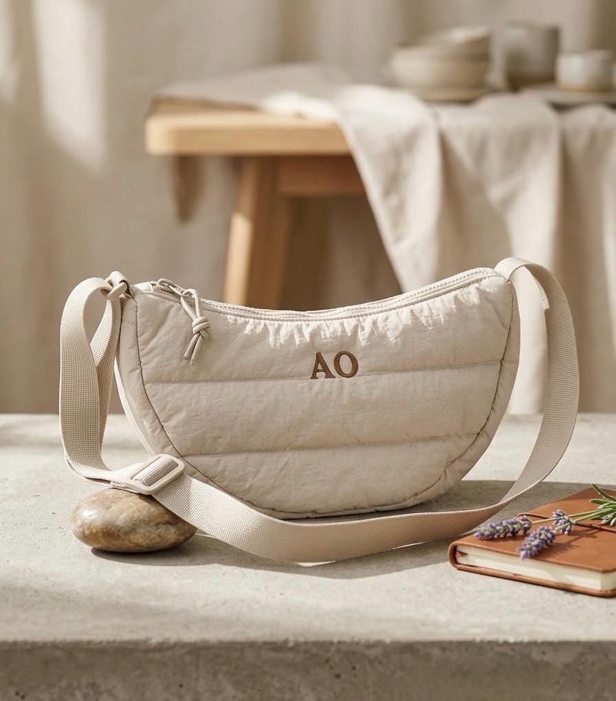 Personalised Quilted Crossbody Bag – Embroidered Initials Shoulder Bag - Image 3
