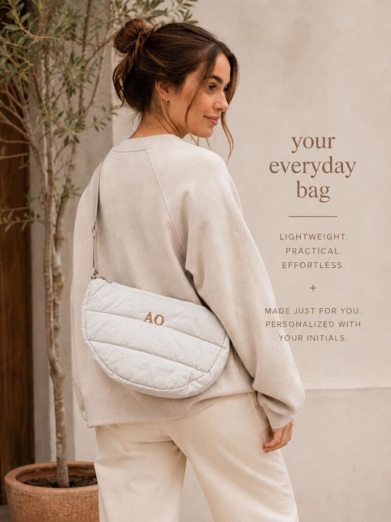 Personalised Quilted Crossbody Bag – Embroidered Initials Shoulder Bag