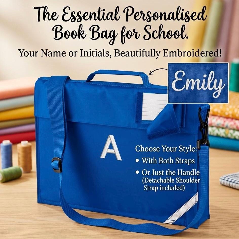 Personalised Kids School Book Bag – Embroidered Name & Initials